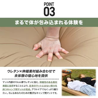 WAQ RELAXING CAMPMAT ダブルサイズ 厚さ10cm 自動膨張式 waq
